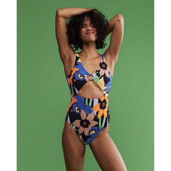 Roxy Women’s Color Jam One Piece Swimsuit Anthracite Flower Jammin Size Small‎ - Picture 3 of 16